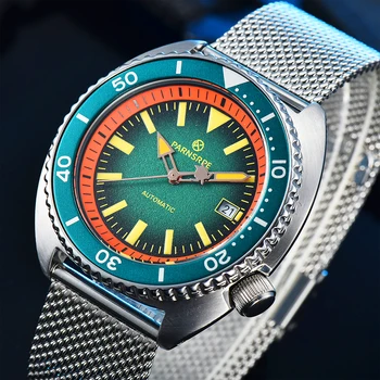45 мм Луксозни мъжки часовник от сапфир стъкло PARNSRPE, малки механични часовници Abalone NH35A, черен панел, автоматични часовници