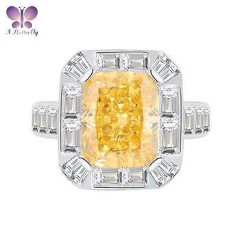 AButterfly Стерлинговое сребро 925 проба, 5 карата, ледена кройката, высокоуглеродистая имитация жълт диамант, женски пръстен, цветни бижута със скъпоценни камъни