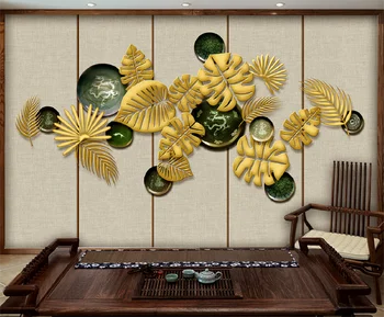 beibehang Custom desktop с позлатени релефни във формата на листа Фон за телевизор фотообои за декорация на хола papel de parede 3D