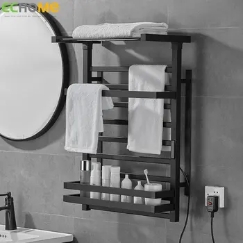 ECHOME Алуминиево Електрическо кърпа, Черно-Бяло, за баня, Електрическа закачалка за кърпи с подгряване, Релси с цифров дисплей, Енергоспестяващ телевизор
