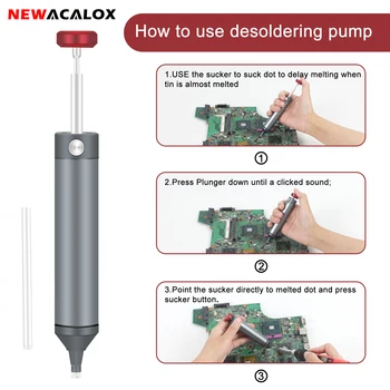 NEWACALOX издънка за спойка, вакуум помпа за разпояване калай, инструмент за премахване на калай, смукателна дюза 2 мм, тъй като всмукване на тръбата 1БР за ремонт на заваряване