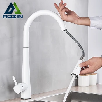 Rozin Touch Sense Бял с Кухненски смесител Бели Прибиращи смесители за кухня Черни Смесители с интелигентен сензор на Режима на пръскане поток