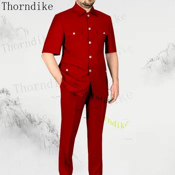 Thorndike (яке + панталон Модерен мъжки обикновена костюми за почивка на сивото, син, черен цвят, оборудвана мъжки бизнес банкетна костюм, комплект големи размери