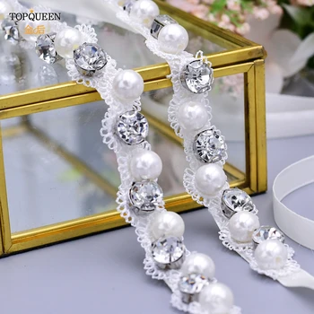 TOPQUEEN S71 Сребърни кристали за младоженци, украса колан сватбена рокля, перли, апликация за дами, дамски луксозно парти за булката