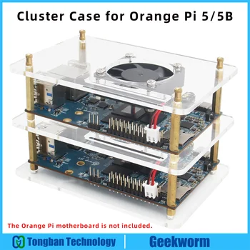 Групиране на корпуса Geekworm Orange Pi 5 / 5B с комплект фенове, Акрилни Стековый тяло / Корпус за Orange Pi 5/ 5B