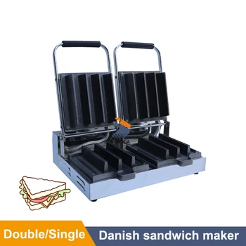 Датската бутербродница с единична и двойна тиган, Плот за печене на сандвичи за закуска, Терморегулаторни машина за печене на сандвичи