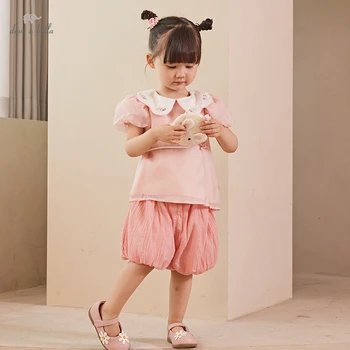 Дейв Bella/Костюми за момичета, Летен Нов детски комплект от две части в китайски стил, Дамски, Детски панталони-фенери с къси ръкави DB2234763