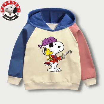 Детски пролетно-есенния топ Снупи, пуловер с качулка, вълнена памучно палта за момичета и момчета, модерен карикатура