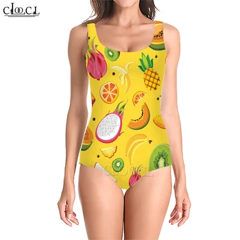 Женски бански костюм CLOOCL с плодов модел, монокини, без ръкави, охлаждащ бански, Бързосъхнеща облекло, спортно облекло