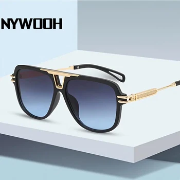 Квадратни слънчеви очила NYWOOH голям размер за мъже и жени; vintage слънчеви очила-пилоти; мъжки модни метални очила в златна рамка; очила с UV400