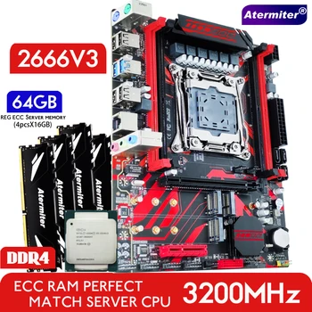 Комплект дънната платка Atermiter X99 D4 с процесор Xeon E5 2666 V3 CPU LGA 2011-3 DDR4 64 GB (4X16 GB) памет, 3200 Mhz ECC REG