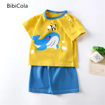 Летен детски комплект с къси ръкави, памучно лятна рокля за момиче, тениски за момчета, детски дрехи в корейски стил, детски дрехи
