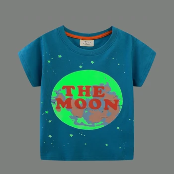Летни Дрехи за малки момчета 2023 г., Нова Мода Светещ Тениска от памук Син цвят с Луната, Скъпа за Деца