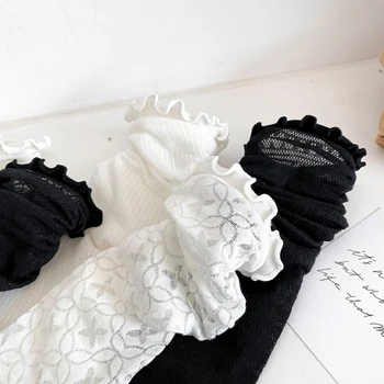 Летни Тънки Дантелени окото Черно-Бели Чорапи със средна дължина, стил Лолита в стил харадзюку за жени