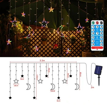 Луна и Звезда на Слънчевата Лампа Led Струнни Светлини Открит Страхотна Завеса за Коледно Парти Двор Градински Венец Празничен Декор