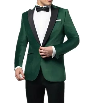 Модерен зелено кадифе мъжки блейзър за абитуриентски бал, сватба, изработена по поръчка, смокинг на младоженеца в една пуговице, terno masculi (зелено яке + черни панталони)