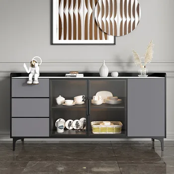 Модерен минималистичен шкаф за съхранение на каменна табла за вино, рафтове, шкаф за приготвяне на чай и вода, на входа гардероб, шкаф за кухненски съдове за готвене, странична