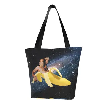 Модерен Никълъс Кейдж в бананови чанти за пазаруване, холщовая пазарска чанта на рамото