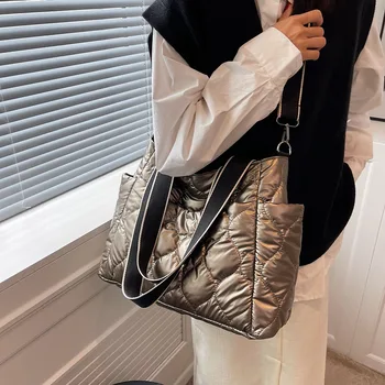 Модерна дамска чанта с голям капацитет, в есенно-зимната памучен чанта през рамо с подплата, женски пътни маркови дизайнерски чанти
