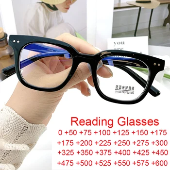 Модни квадратни очила за четене със синя светлина, дамски дизайнерски луксозни оптични прозрачни очила Focus Plus За жени + 2,25