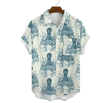 Мъжки модни дрехи реколта Molilulu, дишащи хавайски ризи с къс ръкав и принтом октопод