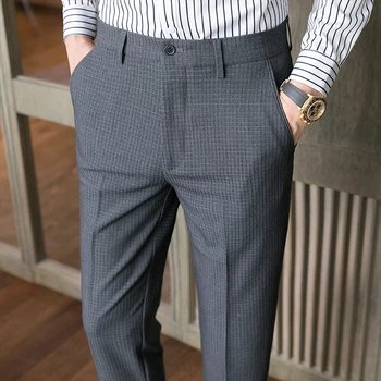 Мъжки пролетни висококачествени ежедневни панталони за бизнес Костюм с Вафли/Мъжки панталони вечерни модни панталони 28-38