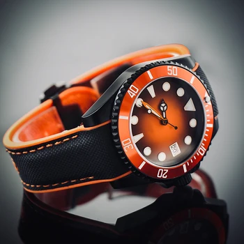 Мъжки часовник NH35 Механизъм Гума силикон каишка за часовник Сапфир кристал, Светещи циферблат Автоматично оранжеви водоустойчив часовник Mod Sterile