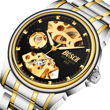 Най-автоматични механични часовници Tourbillon, мъжки часовници с виртуален скелет от неръждаема стомана, водоустойчив часовници, луксозни часовници марка, бизнес ръчен часовник