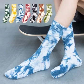 Нови модни мъжки и дамски чорапи за двойки, памучни многоцветни хидромасажни чорапи-оцветители в стил харадзюку, хип-хоп, за скейтборд, забавни чорапи-тръбички Happy Middle