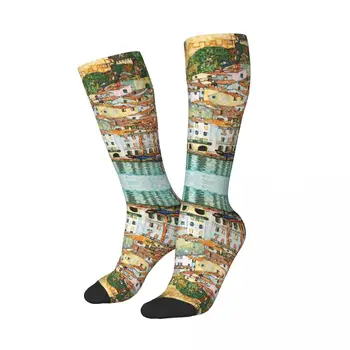 Обичай дамски чорапи Diana Klimt Malcesine On Lake Garda с 3D принтом, художествена картина, чорапи-тръба до коляното