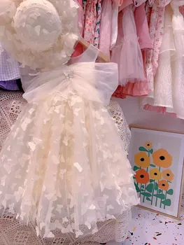 Облечи принцеса с 3D Папийонка и отворени Рамене за момичета, Детски Сетчатое Празнична Рокля в бохемски Стил С шапка