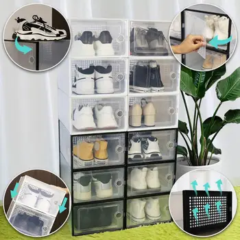 Органайзер за обувки, дебели кутия За съхранение на обувки, вътрешна вентилация, многослойно покритие, прозрачна Кутия за обувки, спестяване на пространство