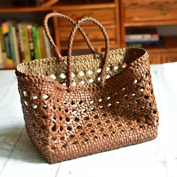 Плетени чанти-кошница за зеленчуци от телешка кожа с дупки