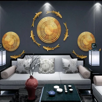 Потребителски снимки, 3D релефно Златен диск, тапети със Златен рибата, спалня, всекидневна, ТВ-на фона на стенни картини, модерна Декорация на дома, стенно изкуство