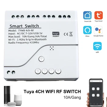 Универсален 4-канален превключвател Wi-Fi Sasha, приложение Smart Life, контролер глас реле, модул таймер Google Home Алекса, 12, 24, 7-32 В радиочестотни приемник