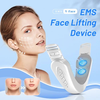 Устройство за лифтинг на лицето на лицето EMS, V-shape апарат за отслабване и стягане на лице, вибриращ масаж, Премахване на двойна брадичка, антицелулитен лифтинг колан