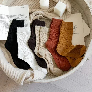 Чорапи, новост зимата, дамски чорапи, обикновена чорапи със средна дължина, в японски стил ретро стил за жени и момичета, градинска дрехи от вълна кашемировой