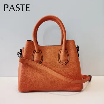 2022 Модерна Луксозна Дамска чанта-тоут от Естествена Телешка кожа, Оранжево-Голям Дамска чанта Deisgn, Голяма Чанта На рамото, Директна Доставка