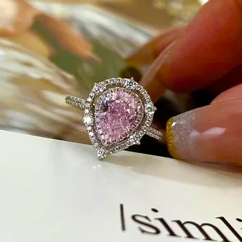 2023, Нови Модни Изящни розови пръстени с кристали, цирконий, Сребърни пръстени 925 проба за жени, Сватбени и Годежни пръстени на Вечността, Бижута Подарък