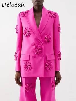 Delocah Висококачествено раннесезонное дамско модно подиумное палто с дълъг ръкав, двубортные апликации, розови палта, палто