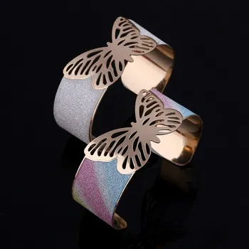 LW Метални кухи тъкани модни преувеличени украса за външна търговия, гривни с пожелания, знакът ръка с шарени пеперуди