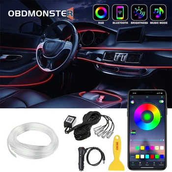 Автомобилни led лента LEDCARE Multicolor RGB 6M 20 фута RGB LED Car Interior оптична Неонова лента Atmosphere Light Kit ПРИЛОЖЕНИЕ
