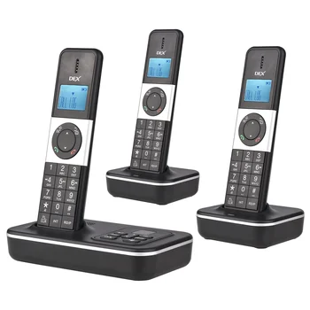 Безжичен телефон D1002 TAM-T с 3 тръби и ид на повикващия абонат на телефонния секретар/Чакащо повикване 1,6-инчов LCD екран с 3 линии