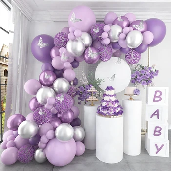 Боядисана Лилаво Арка с венец от балони, декор за парти в чест на рождения ден, Душата на дете, рожден Ден момичета, балони с пеперуди, сватбени аксесоари