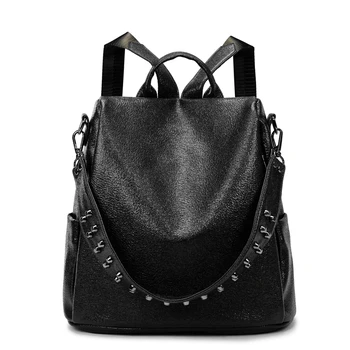 Висококачествени дамски раници от изкуствена кожа с Модерна дамска чанта Дизайнерски дамски ученически чанти с нитове за момичета