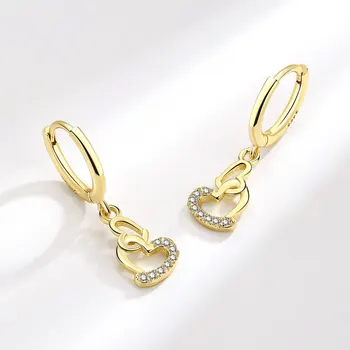 Дамски обеци с двойно сърце от цирконий, с позлатени обеци-капки във формата на сърце, тенденция парти 2023, сватба, естетически бижута подарък mujer
