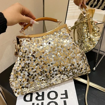 Дамски чанта през рамо с пайети 2023, луксозна дизайнерска чанта, портфейл, модерна чанта-тоут, дамски парти