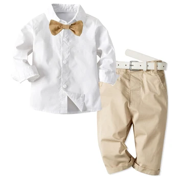 Детски Дрехи, Облекло за деца, дрехи за Момчета от 1 до 6 Години, памучен Риза на точки с дълги ръкави + Панталон + Колан, 3 предмет на Есен-пролет