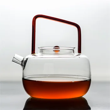 Домакински чайник от устойчиви на топлина стъкло в японски стил, кана за приготвяне на чай кунг-фу, чайник за варене на чай пу-ерх, принадлежности за чай от сервиза
