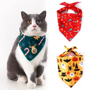 Домашна котка с принтом кучета, Коледно парти, за Хелоуин, триъгълни лигавник, декоративен шал, хубава кърпа от слюнката